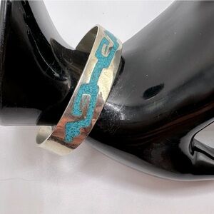 Mexican Sterling Silver with Inlaid Turquoise Cuff Band